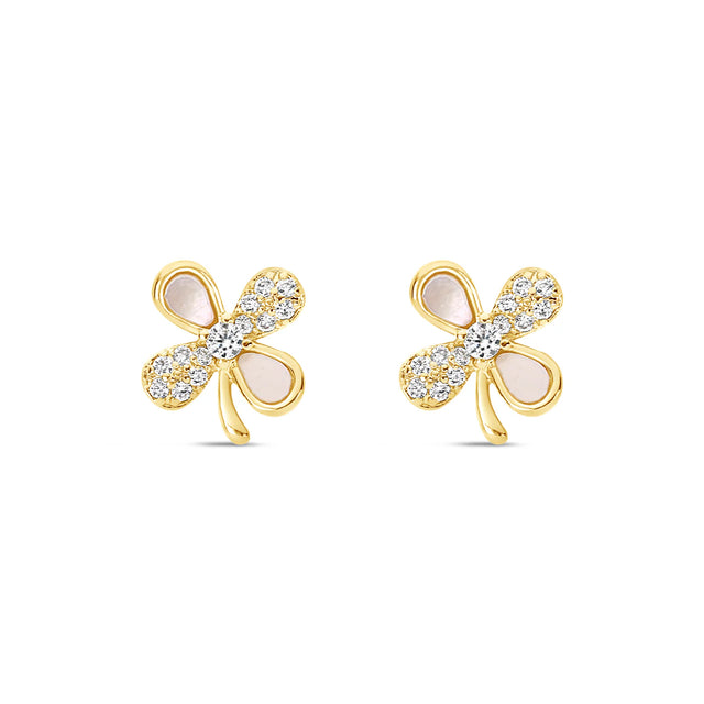 Earrings - Gold Oyster Crystal Clover