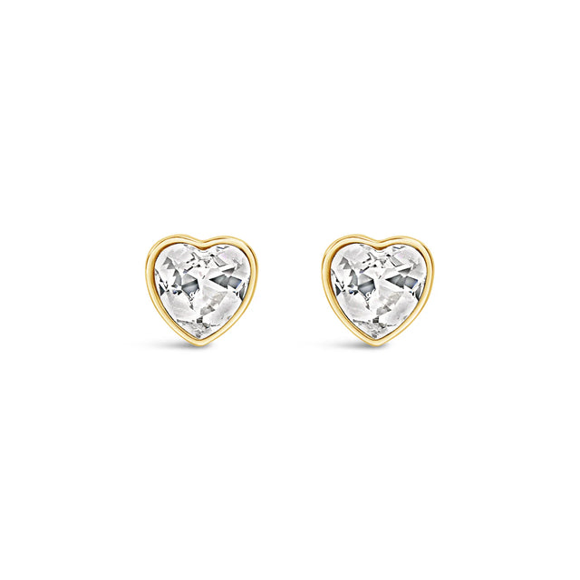 Earrings - Gold Crystal Heart Stud