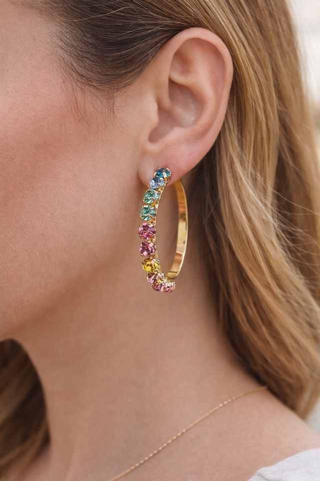 Rainbow Hoop Earrings Gold