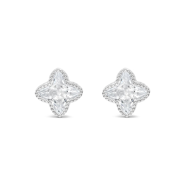 Earrings - Silver & Crystal Clover