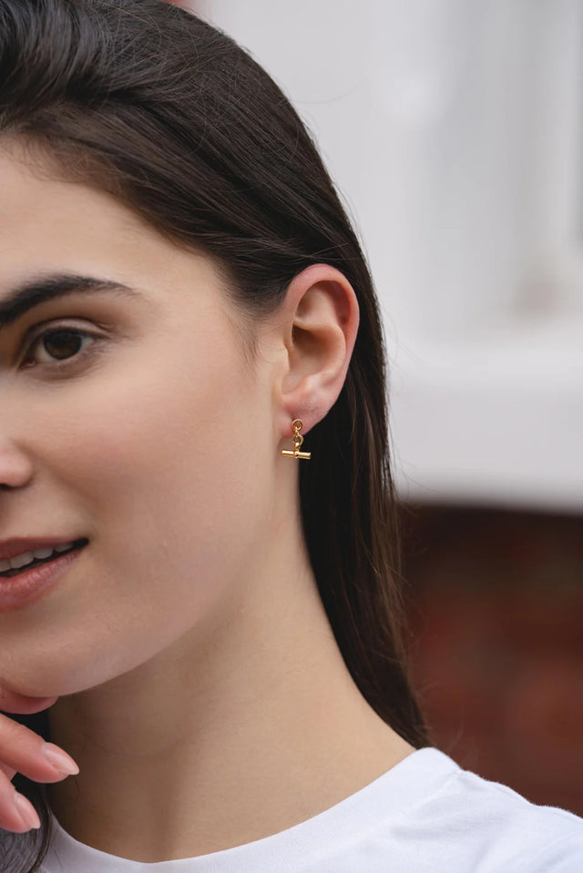 Earrings - Gold T-Bar Drop