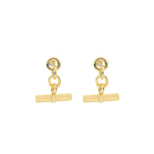 Earrings - Gold T-Bar Drop