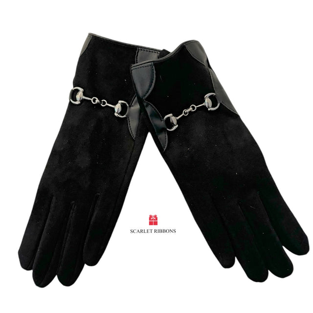 Black Gloves with Horsebit Buckle