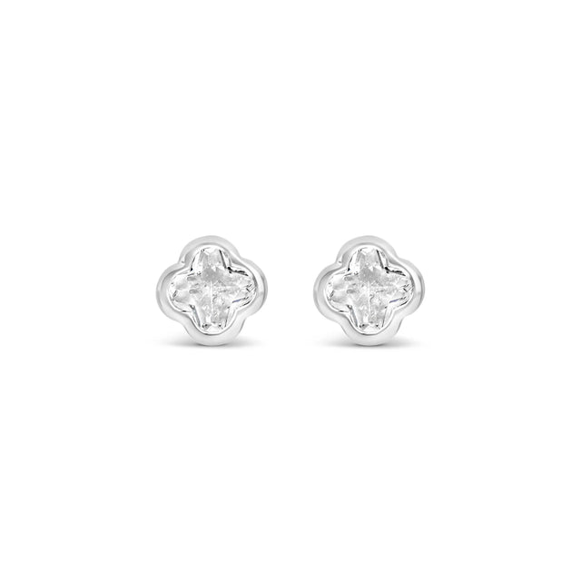 Earrings - Small Silver Crystal Clover