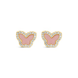 Earrings - Gold Pink Butterfly