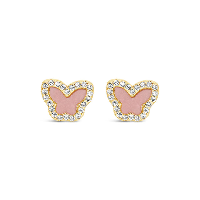 Earrings - Gold Pink Butterfly