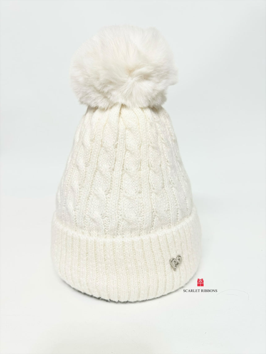 Cable Knit Pom Pom Hat - Cream