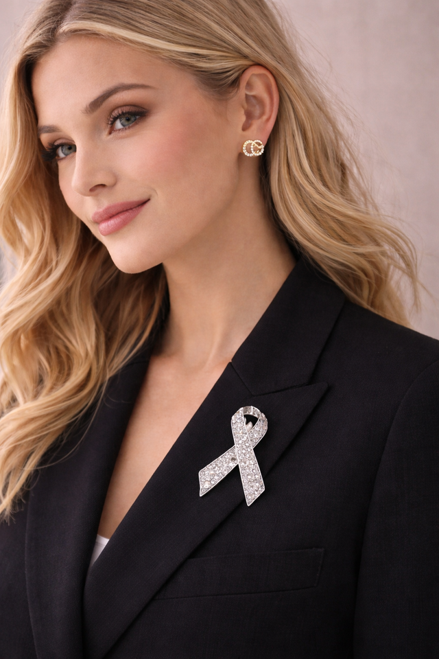 Ribbon Crystal Brooch - Silver