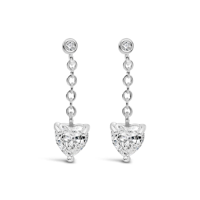 Earrings - Silver Drop Crystal Heart