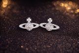 Saturn Orb Crown Earrings - Silver