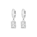 Earrings - Silver Hoop Square Crystal Drop