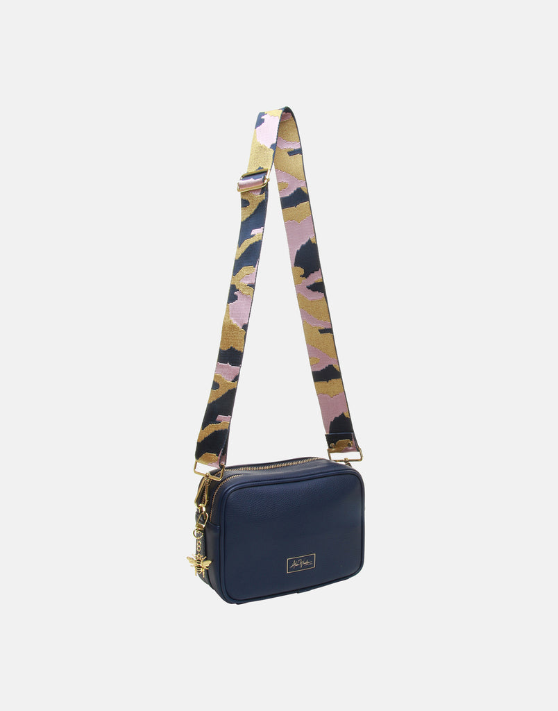 Alice Wheeler Navy Double Zip Crossbody Bag