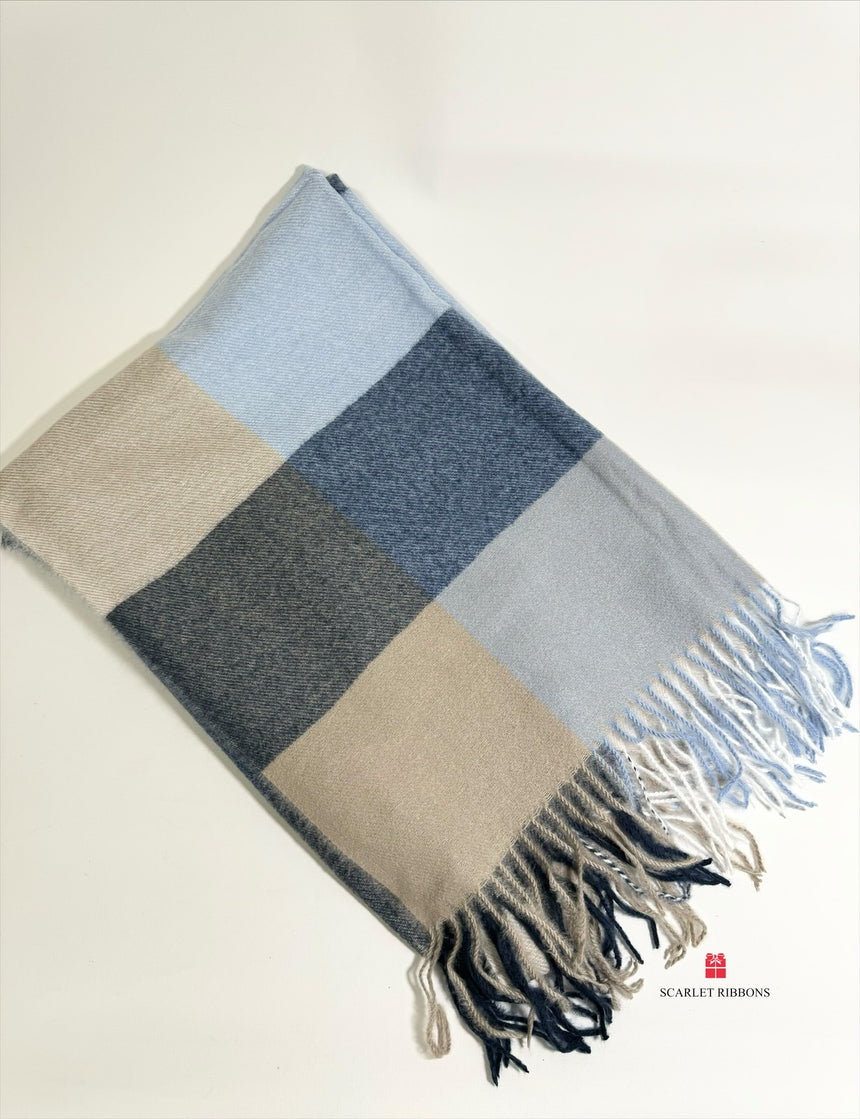 Checked Scarf Blue and Beige