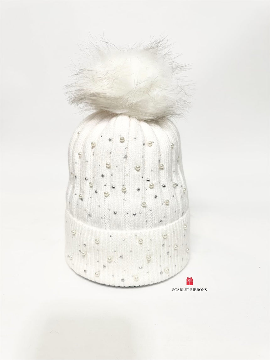 Pearl Detail Hat - Cream