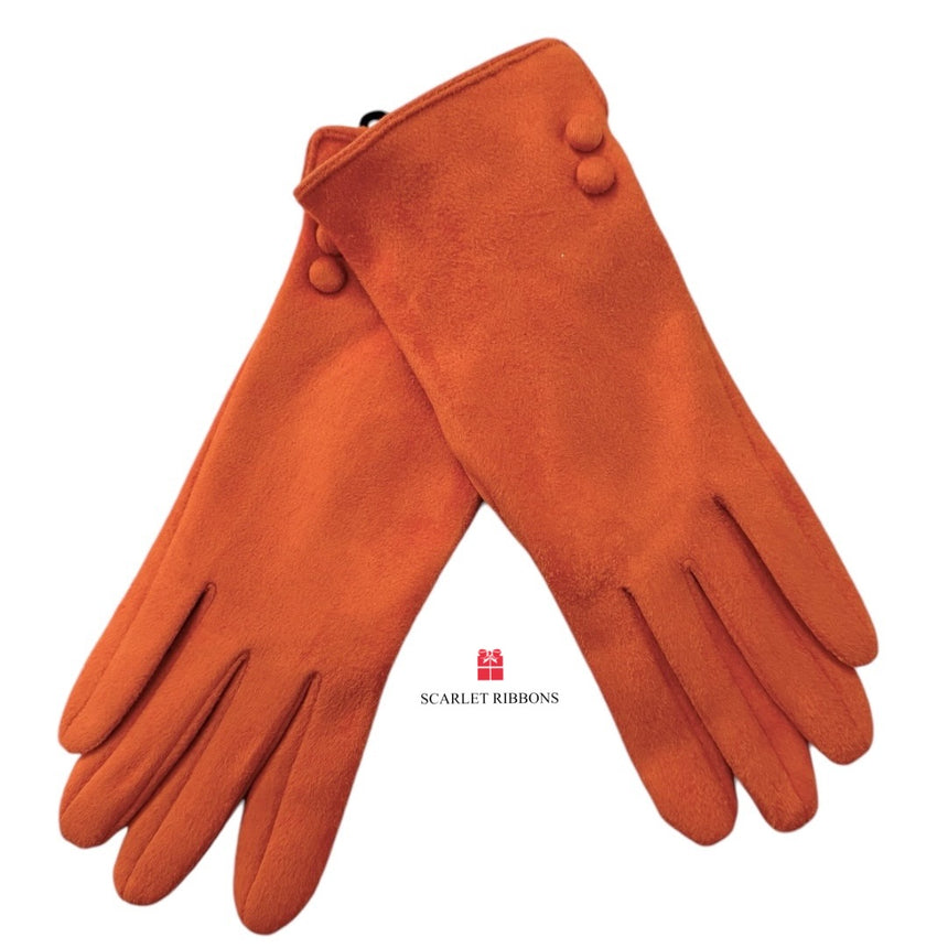 Orange Gloves with Button Detail