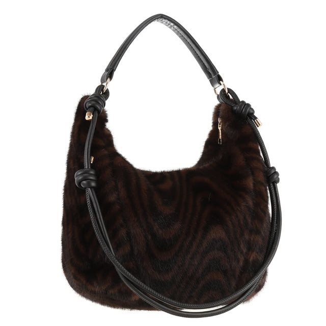 Faux Fur Extendable Shoulder Bag - Zebra
