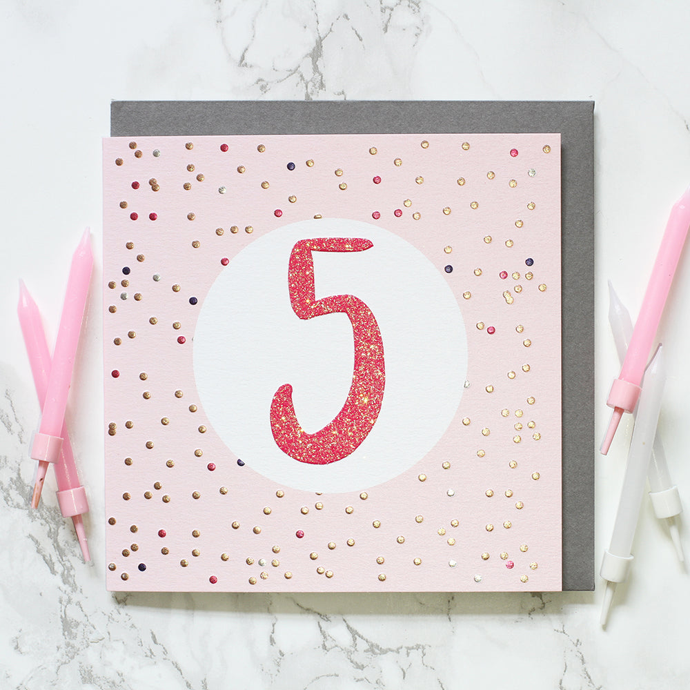 5th Birthday Card - Pink Dots