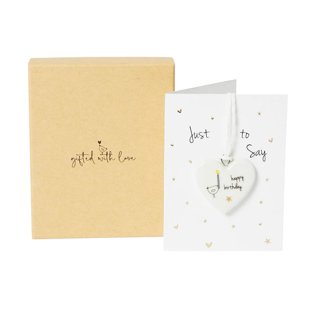 Happy Birthday Boxed Mini Porcelain Heart on Mini Sentiment Card