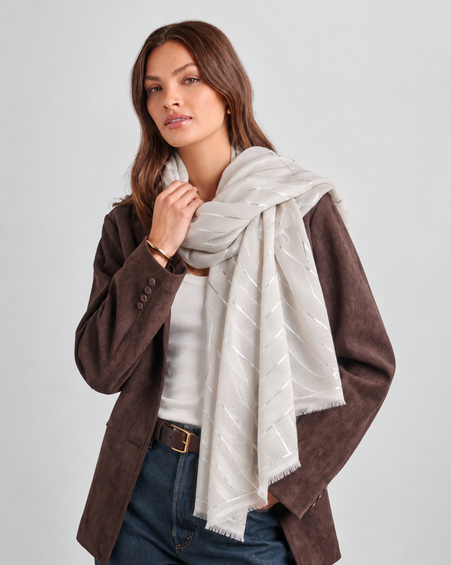 Katie Loxton Printed Foil Scarf - Geometric - Grey