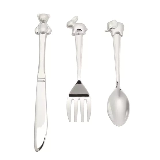 Silverplated 3 Piece Cutlery Set with Animal Icons