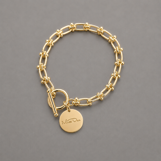 Miss Dee Gold T Bar Disc Bracelet