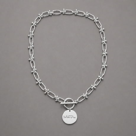 Miss Dee Silver T Bar Disc Necklace