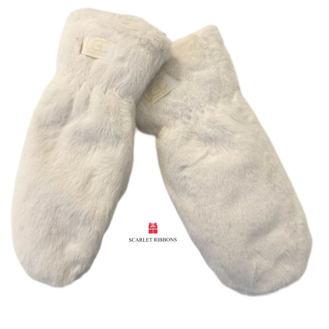 LGC White Faux Fur Mittens