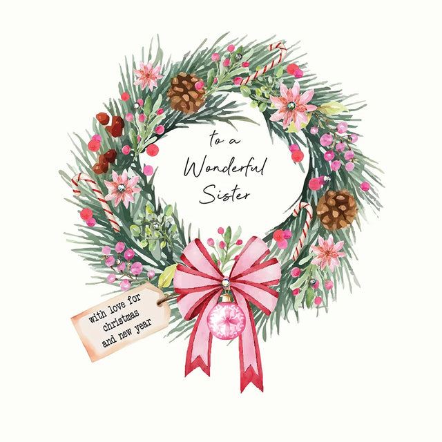 To A Wonderful Sister Christmas Card (Wreath)