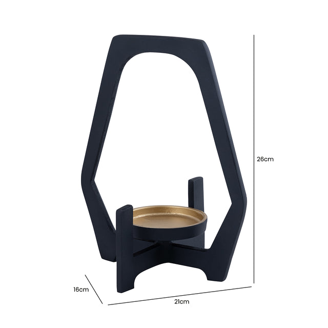 Black Pillar Candle Holder with Glass Cup 26cm