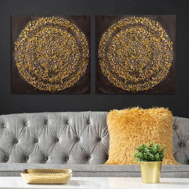 Black and Gold Spiral Abstract Canvas 90x90
