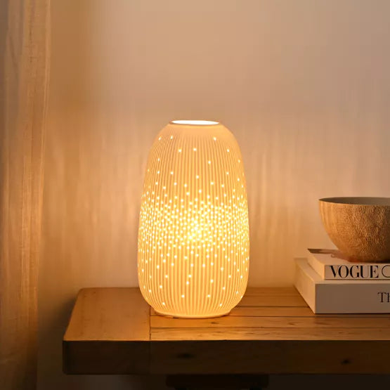 White Ribbed Ceramic Lamp - Small