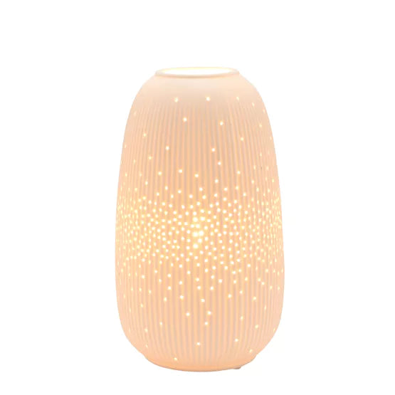 White Ribbed Ceramic Lamp - Small