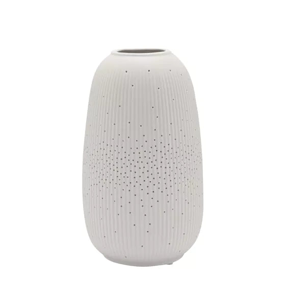 White Ribbed Ceramic Lamp - Small