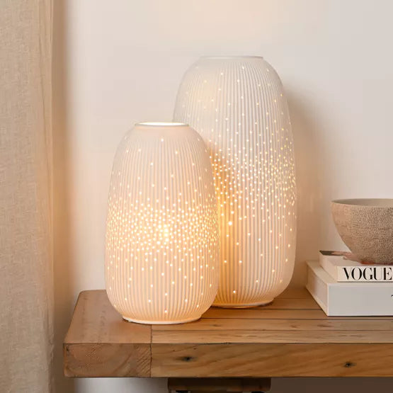 White Ribbed Ceramic Lamp - Large