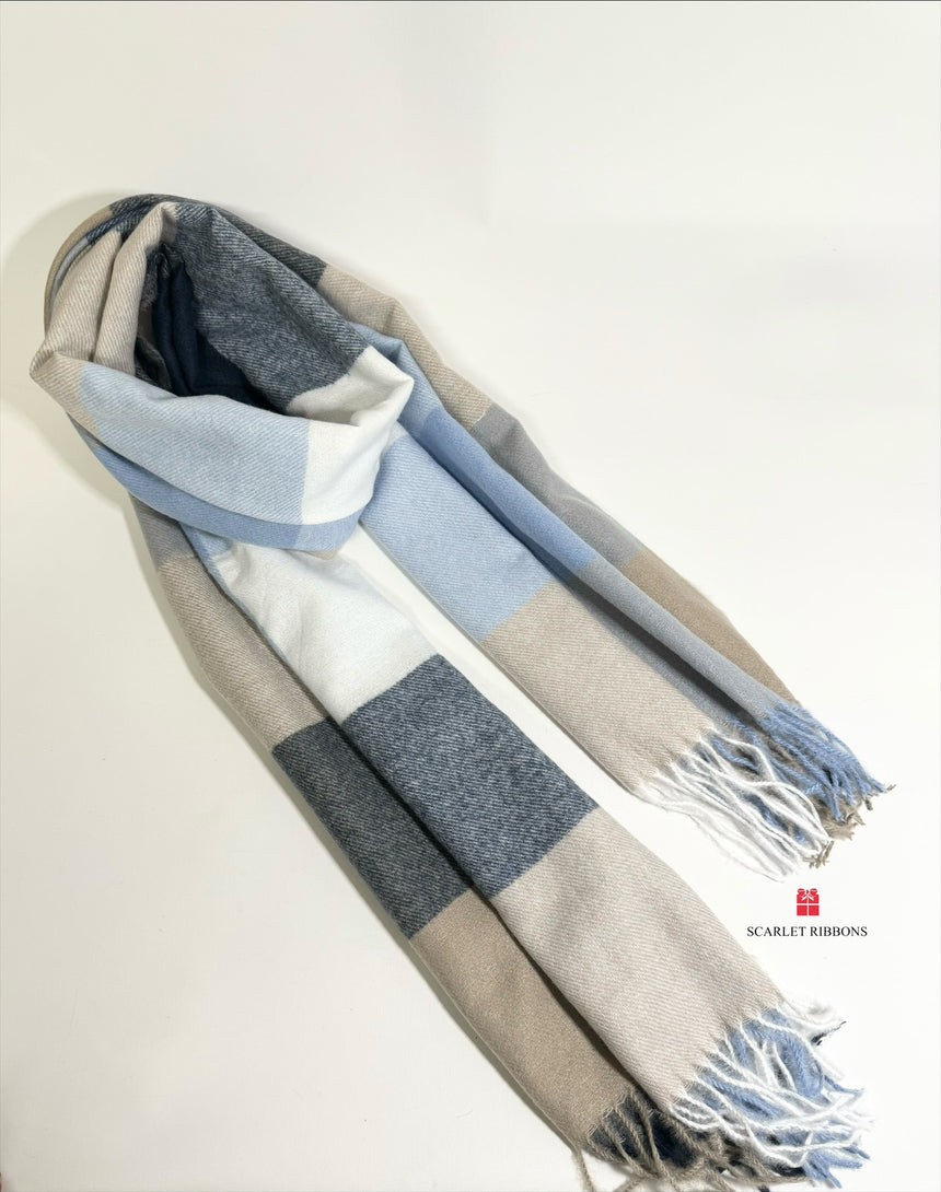 Checked Scarf Blue and Beige