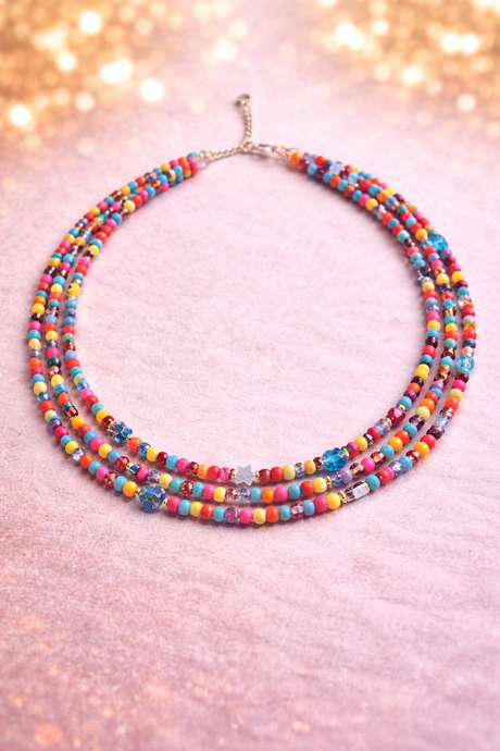 3 Row Multi Colour Bead Necklace