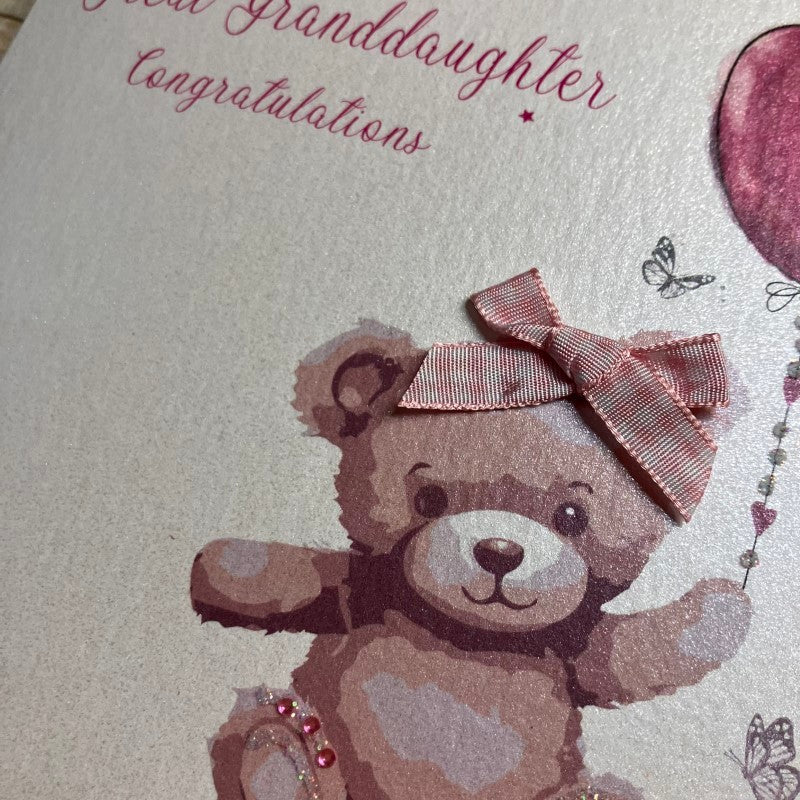 Beautiful New Great Granddaughter Card - Pink Teddy