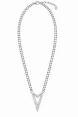 Miss Dee Double Chain with Hollow Heart Necklace - Silver