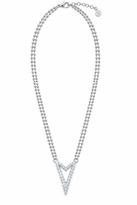 Miss Dee Double Chain with Hollow Heart Necklace - Silver
