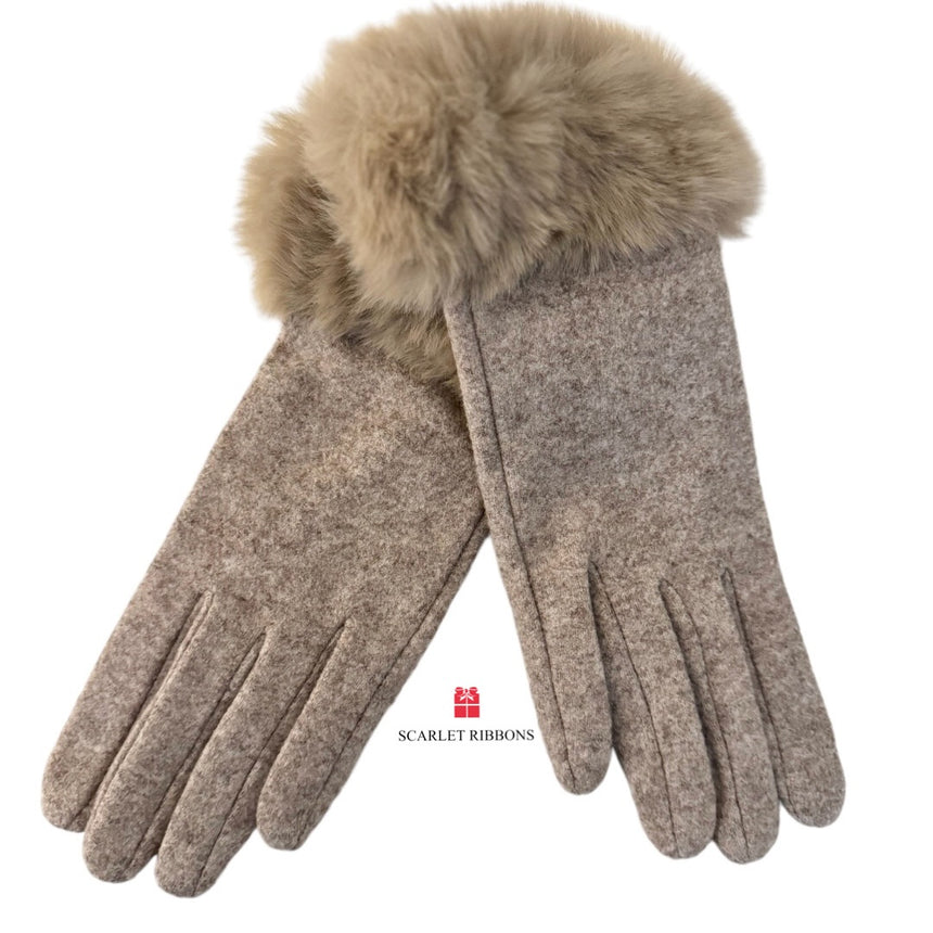 Beige Faux Fur Cuff Gloves