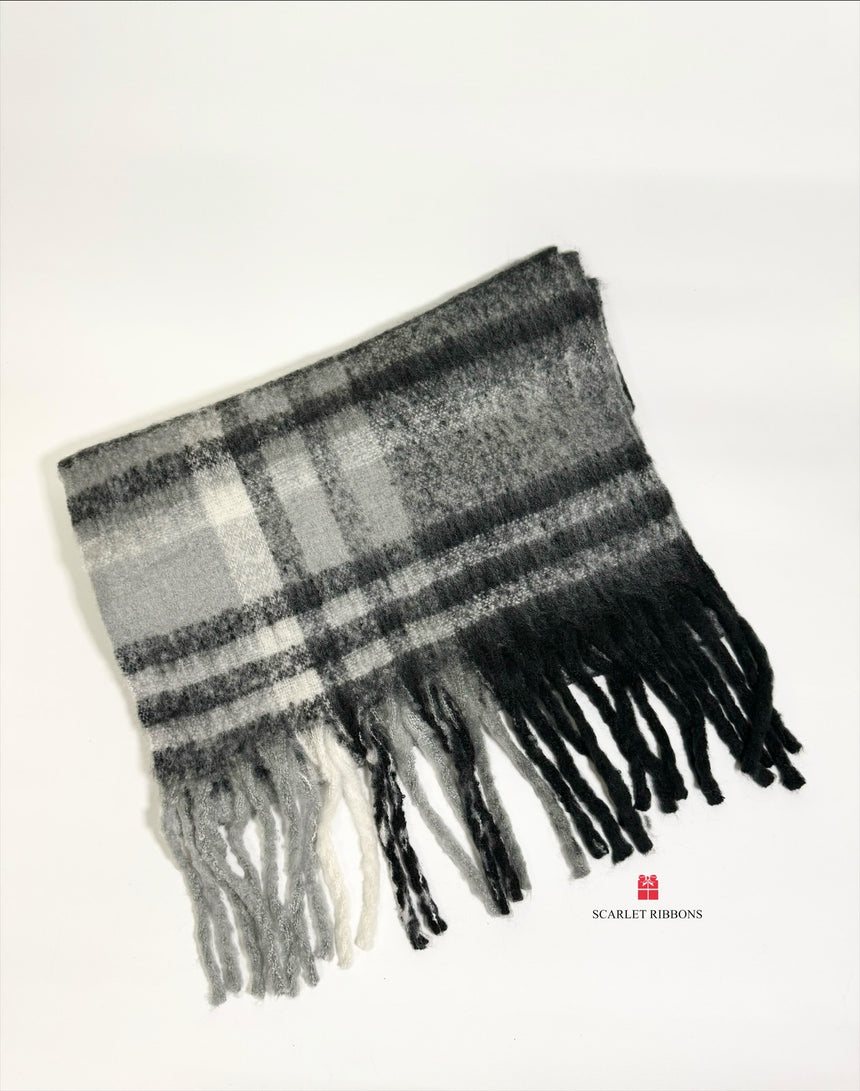 Fleece Check Scarf - Black and Grey