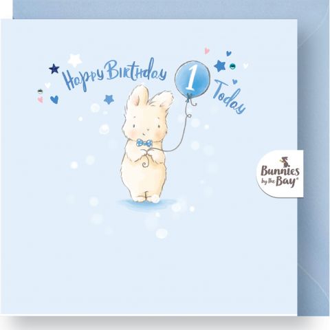 1st Birthday Card - Blue Bunny