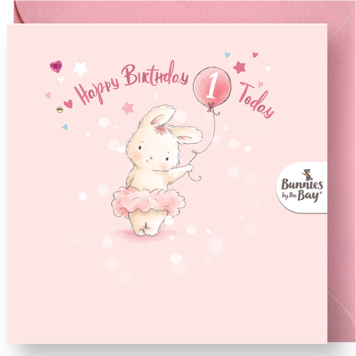 1st Birthday Card - Pink Bunny