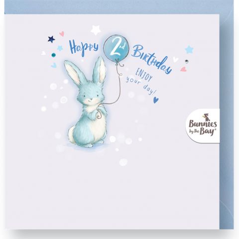 2nd Birthday Card - Blue Bunny