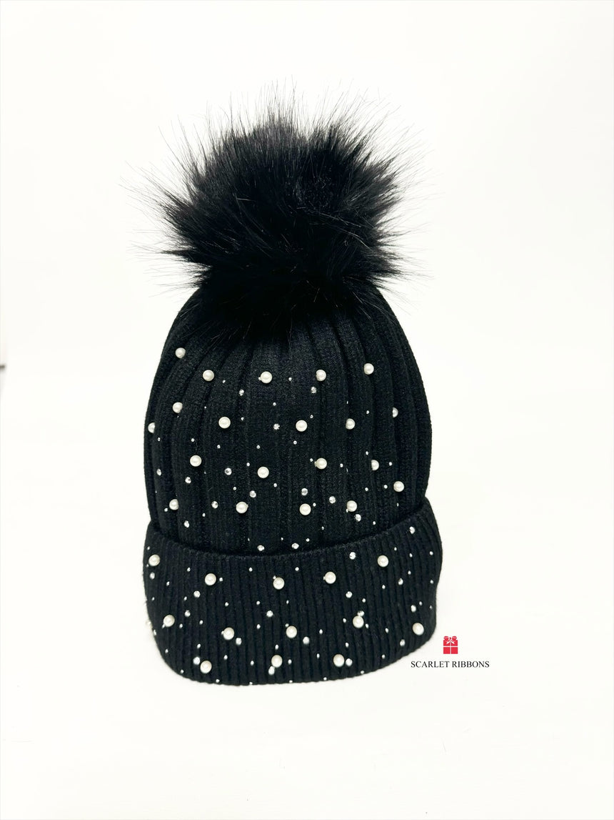 Pearl Detail Hat - Black