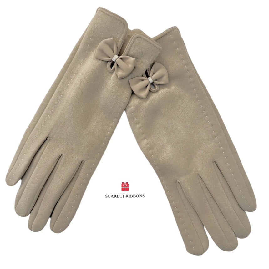 Stone Gloves with Bow & Stitch Detail