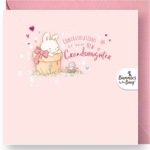 New Granddaughter Card - Flower Pot Bunny