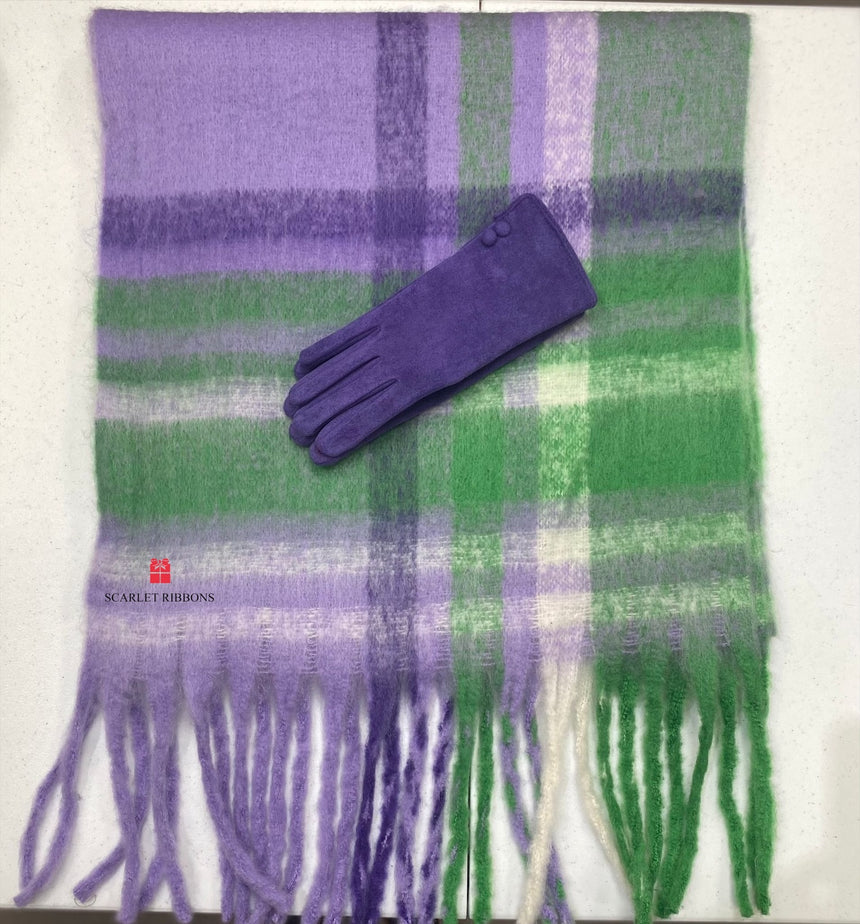 Fleece Check Scarf - Purple and Green