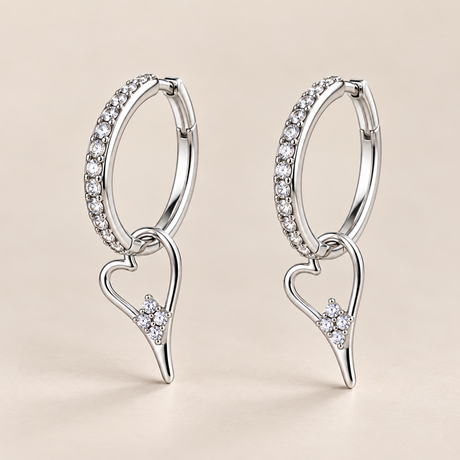 Miss Dee CZ Hoops with Hanging Heart - Silver