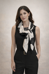 Black/White Floral Silky Square Scarf